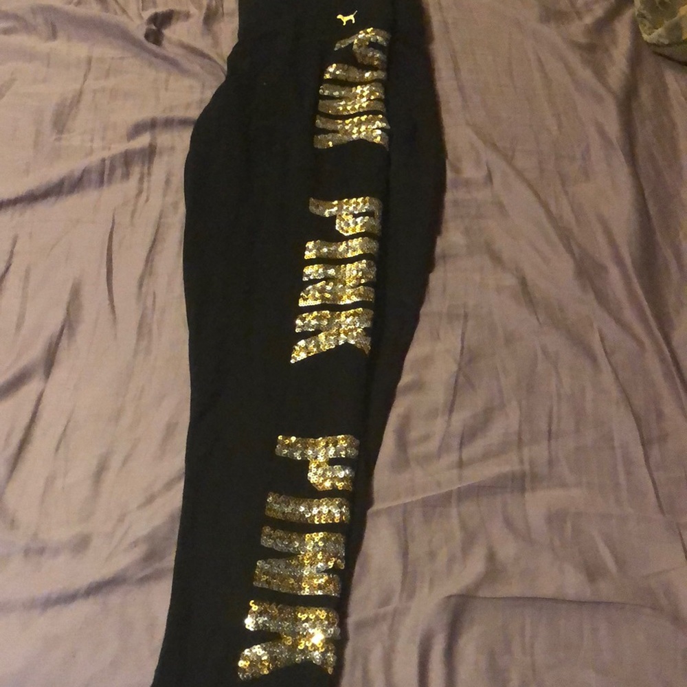 Vs pink silver and gold bling yoga leggings
